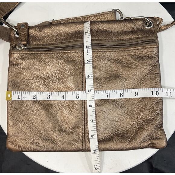 Fossil Pebble Grain Leather Crossbody Handbag Purse Bronze Metallic Pockets - Picture 14 of 14